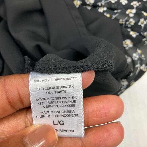 Pleione Blouse Floral Print Off The Shoulder Smocked Short Sleeve Shirt LARGE - Picture 5 of 11